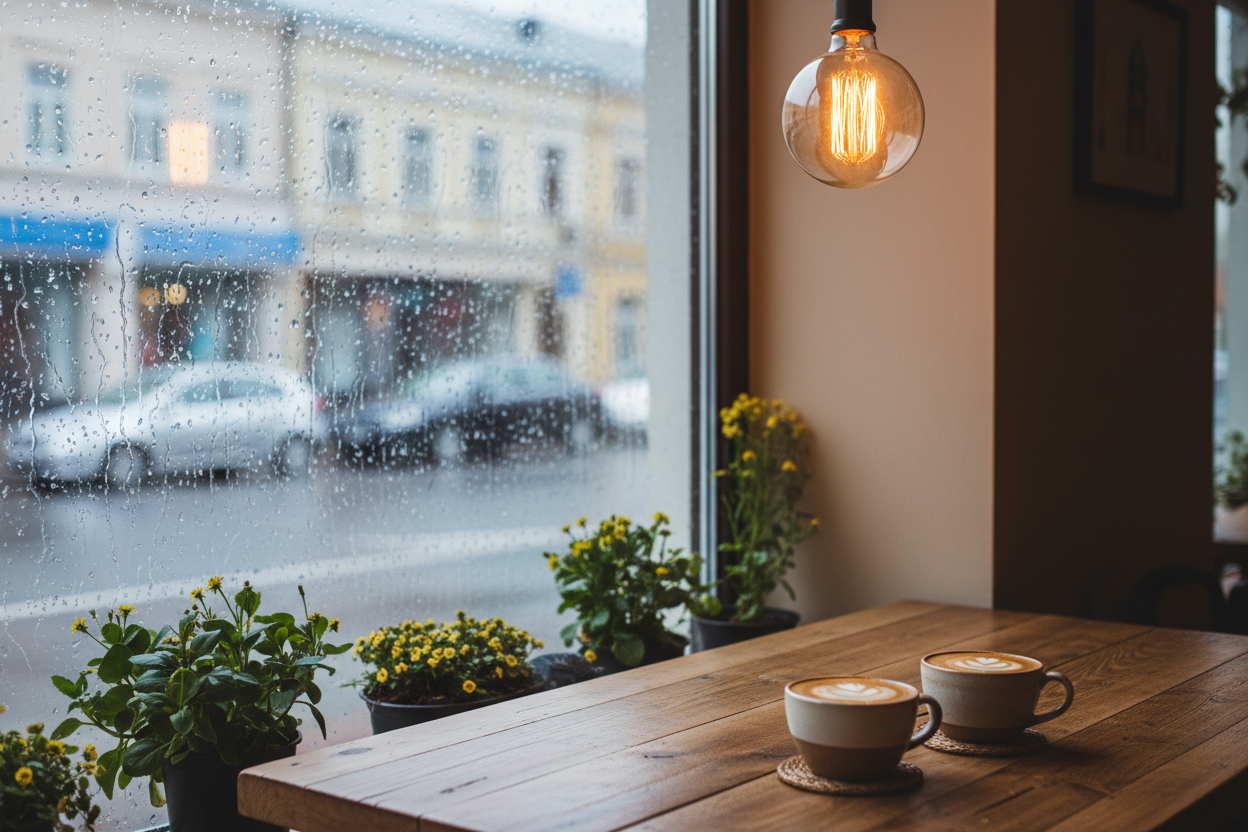 Fotografia Real 8K - Café na Chuva